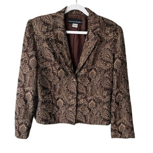 Bianca Nygard Vintage Wool Brown Patterned Paisley Blazer Size 8 Y2K Office